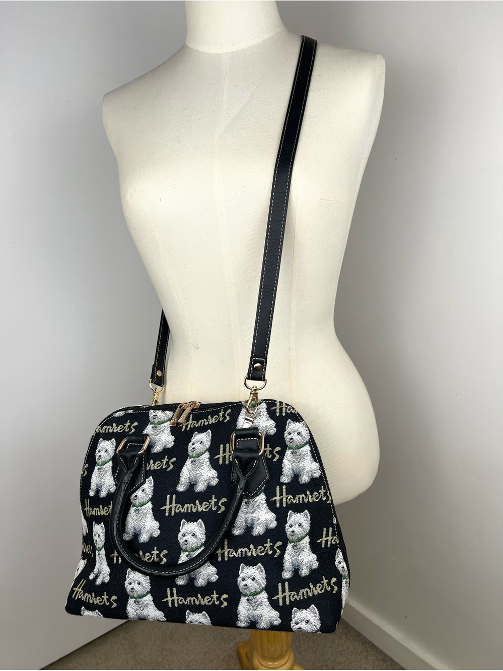Signare Hamrets Scotty Dog Woven Tapestry Satchel w/CB Strap NWOT Medium Black